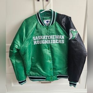 STARTER Green & Black Satin SASK ROUGHRIDERS Jacket with White Trim